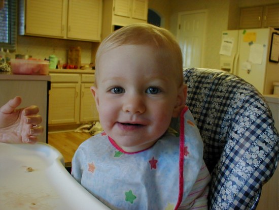 Annabelle sitting in her high chair - August 5, 2001